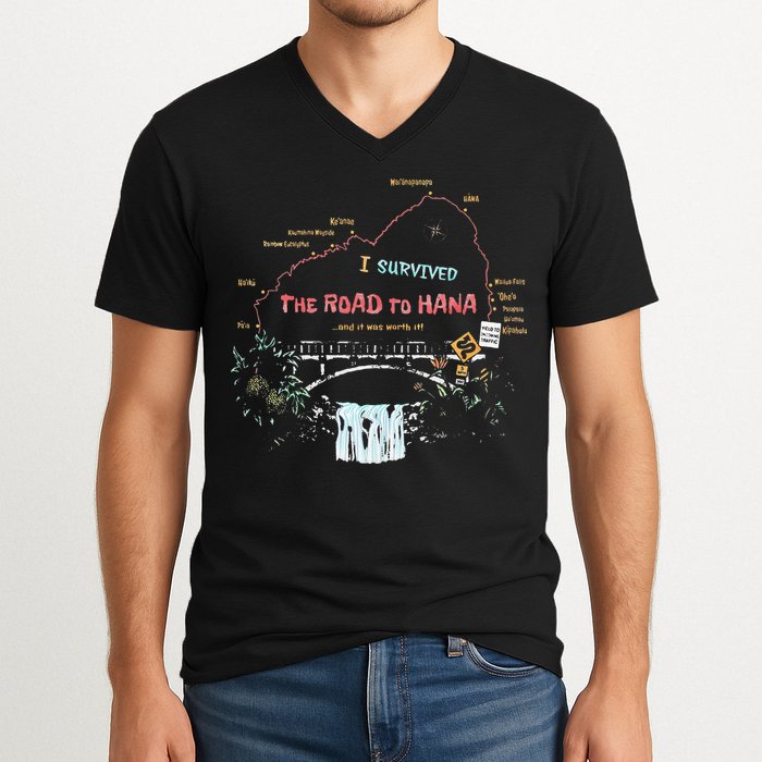 I Survived Road To Hana Maui Island Hawaiian Beach Summer V-Neck T-Shirt