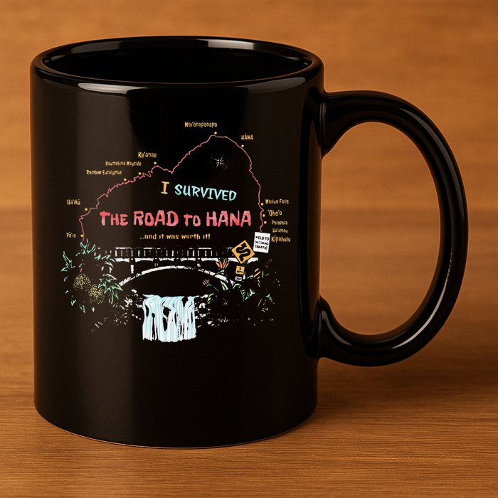 I Survived Road To Hana Maui Island Hawaiian Beach Summer 11oz C Handle Ceramic Mug
