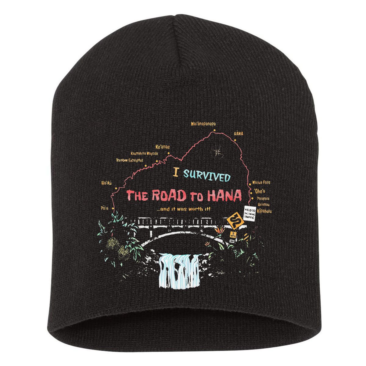 I Survived Road To Hana Maui Island Hawaiian Beach Summer Short Acrylic Beanie