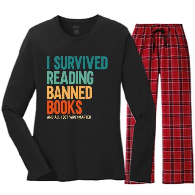 I Survived Reading Banned Books Book Lover Bookaholic Women's Long Sleeve Flannel Pajama Set 