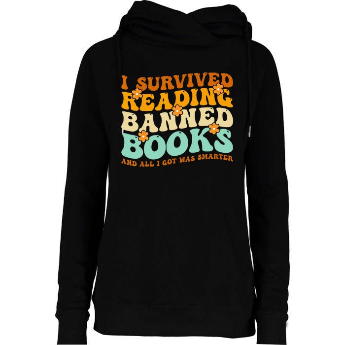 I Survived Reading Banned Books Book Lover Bookaholic Womens Funnel Neck Pullover Hood