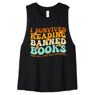 I Survived Reading Banned Books Book Lover Bookaholic Women's Racerback Cropped Tank