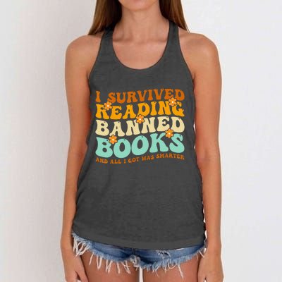 I Survived Reading Banned Books Book Lover Bookaholic Women's Knotted Racerback Tank