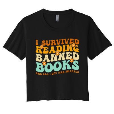 I Survived Reading Banned Books Book Lover Bookaholic Women's Crop Top Tee