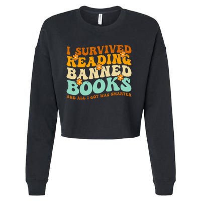 I Survived Reading Banned Books Book Lover Bookaholic Cropped Pullover Crew