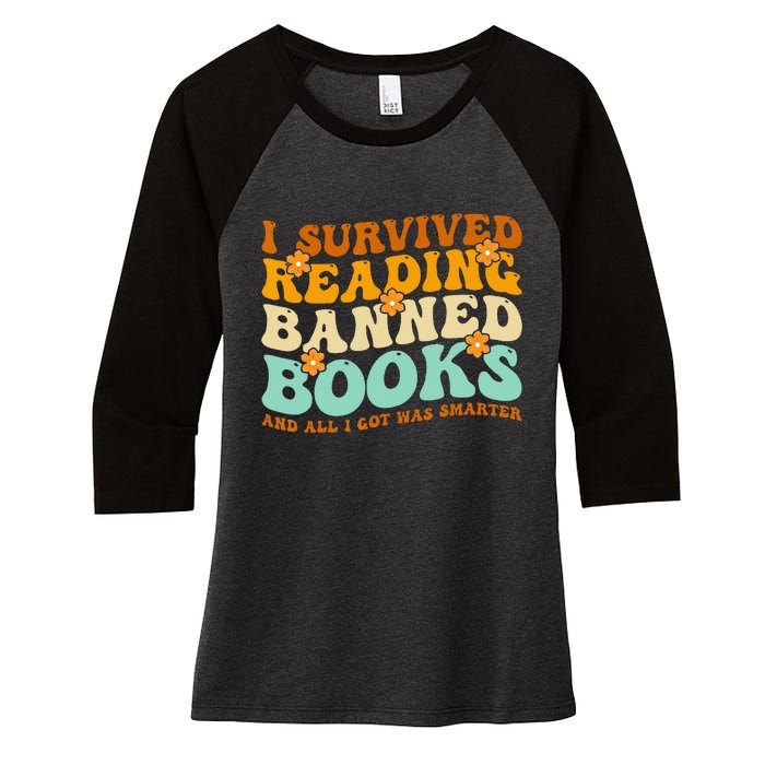 I Survived Reading Banned Books Book Lover Bookaholic Women's Tri-Blend 3/4-Sleeve Raglan Shirt