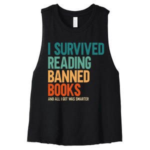 I Survived Reading Banned Books Book Lover Bookaholic Women's Racerback Cropped Tank