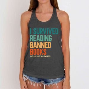 I Survived Reading Banned Books Book Lover Bookaholic Women's Knotted Racerback Tank