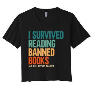 I Survived Reading Banned Books Book Lover Bookaholic Women's Crop Top Tee