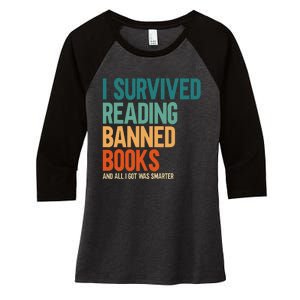 I Survived Reading Banned Books Book Lover Bookaholic Women's Tri-Blend 3/4-Sleeve Raglan Shirt