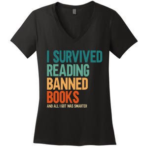 I Survived Reading Banned Books Book Lover Bookaholic Women's V-Neck T-Shirt