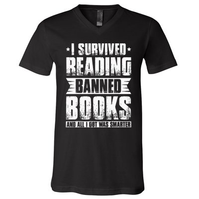 I Survived Reading Banned Books Book Lover Bookaholic V-Neck T-Shirt