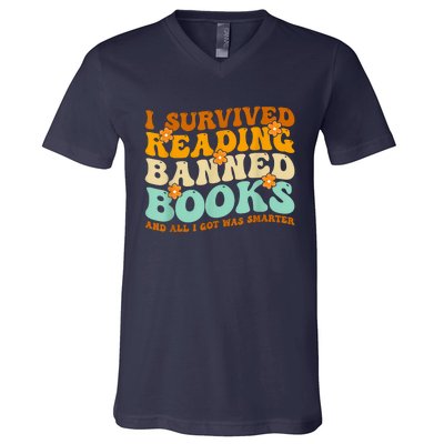 I Survived Reading Banned Books Book Lover Bookaholic V-Neck T-Shirt