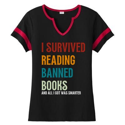 I Survived Reading Banned Books Book Lover Ladies Halftime Notch Neck Tee