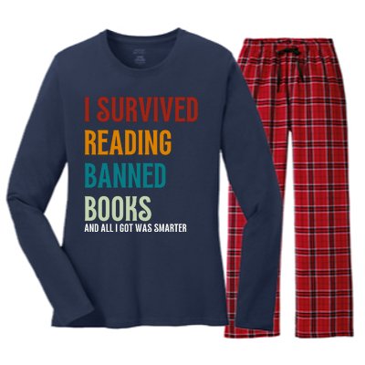 I Survived Reading Banned Books Book Lover Women's Long Sleeve Flannel Pajama Set 