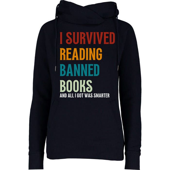 I Survived Reading Banned Books Book Lover Womens Funnel Neck Pullover Hood