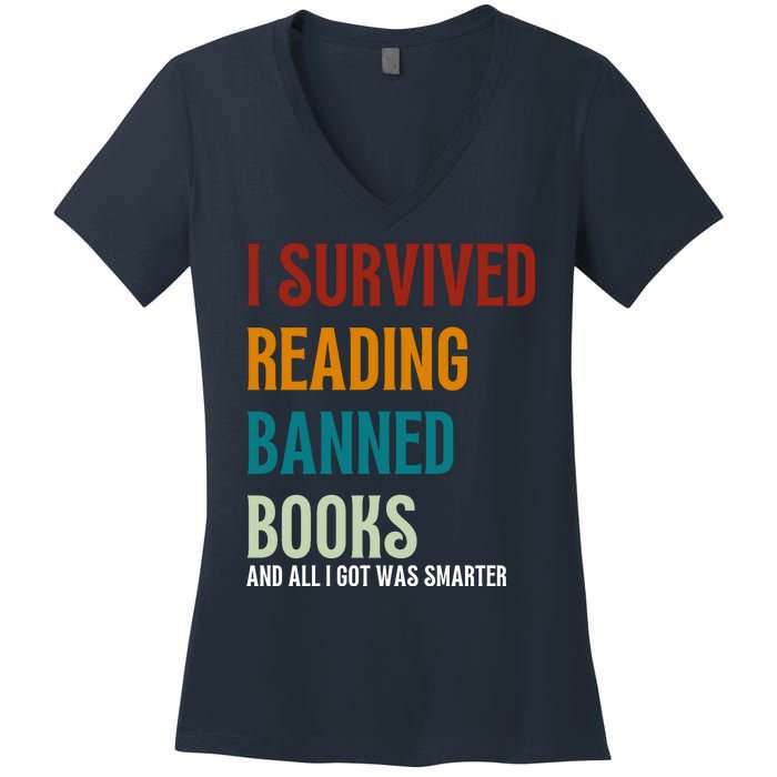 I Survived Reading Banned Books Book Lover Women's V-Neck T-Shirt