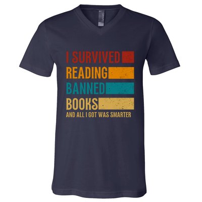 I Survived Reading Banned Books Book Lover Bookaholic V-Neck T-Shirt