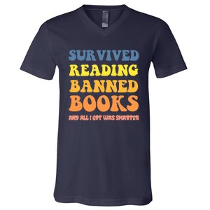 I Survived Reading Banned Books Reader Bookworm Bookaholic V-Neck T-Shirt