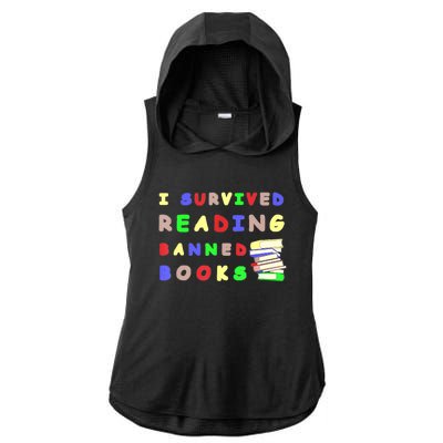 I Survived Reading Banned Books Teacher Librarian Bookworm Ladies PosiCharge Tri-Blend Wicking Draft Hoodie Tank