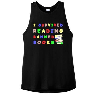 I Survived Reading Banned Books Teacher Librarian Bookworm Ladies PosiCharge Tri-Blend Wicking Tank