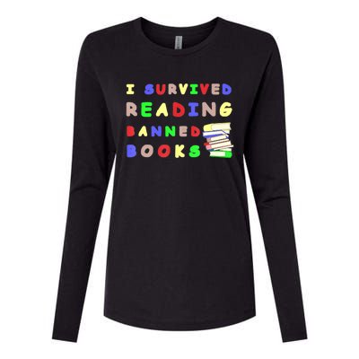 I Survived Reading Banned Books Teacher Librarian Bookworm Womens Cotton Relaxed Long Sleeve T-Shirt