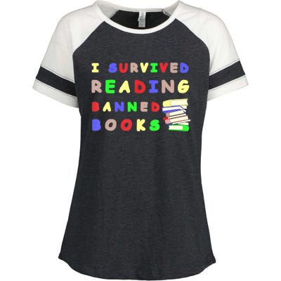 I Survived Reading Banned Books Teacher Librarian Bookworm Enza Ladies Jersey Colorblock Tee