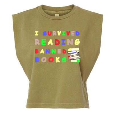 I Survived Reading Banned Books Teacher Librarian Bookworm Garment-Dyed Women's Muscle Tee