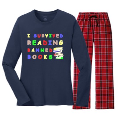 I Survived Reading Banned Books Teacher Librarian Bookworm Women's Long Sleeve Flannel Pajama Set 