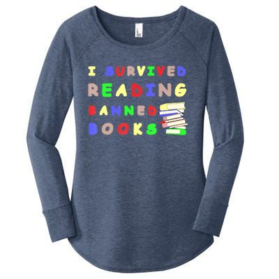 I Survived Reading Banned Books Teacher Librarian Bookworm Women's Perfect Tri Tunic Long Sleeve Shirt