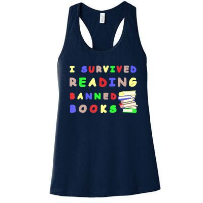 I Survived Reading Banned Books Teacher Librarian Bookworm Women's Racerback Tank