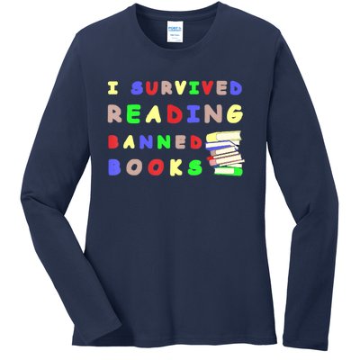 I Survived Reading Banned Books Teacher Librarian Bookworm Ladies Long Sleeve Shirt