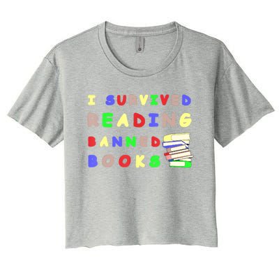 I Survived Reading Banned Books Teacher Librarian Bookworm Women's Crop Top Tee