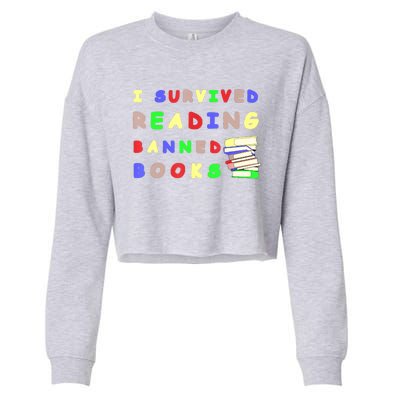 I Survived Reading Banned Books Teacher Librarian Bookworm Cropped Pullover Crew