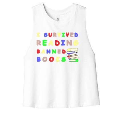 I Survived Reading Banned Books Teacher Librarian Bookworm Women's Racerback Cropped Tank