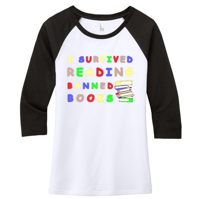 I Survived Reading Banned Books Teacher Librarian Bookworm Women's Tri-Blend 3/4-Sleeve Raglan Shirt