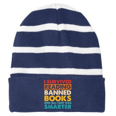 I Survived Reading Banned Books And All I Got Was Smarter Striped Beanie with Solid Band