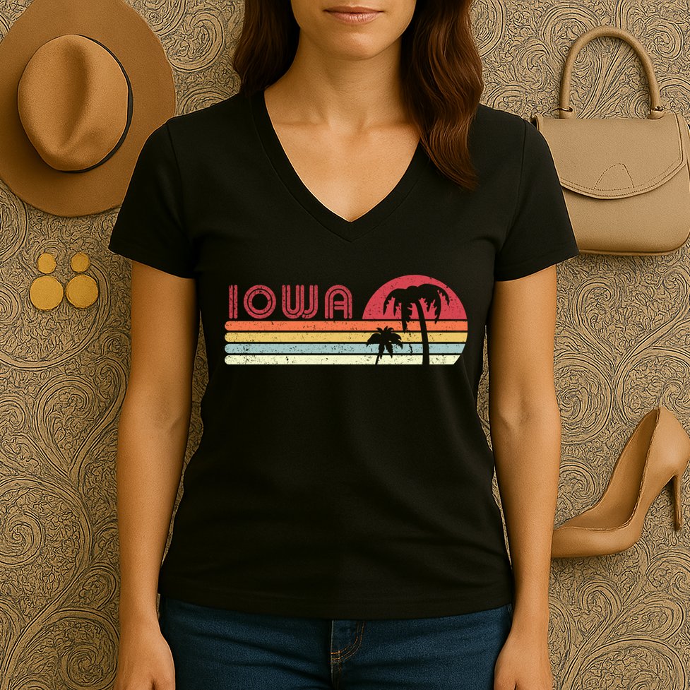 Iowa Shirt. Retro Style IA, USA Women's V-Neck T-Shirt