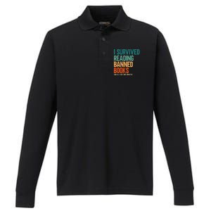 I Survived Reading Banned Books Book Lover Bookaholic Performance Long Sleeve Polo