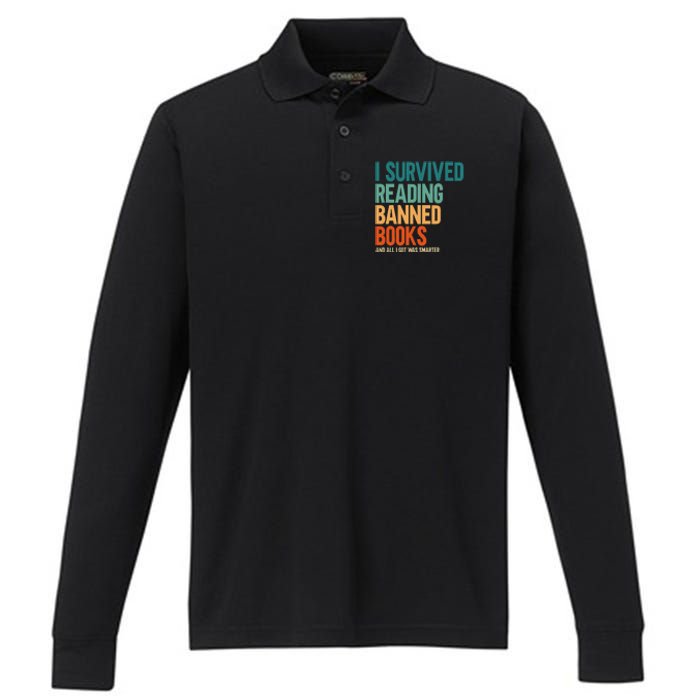 I Survived Reading Banned Books Book Lover Bookaholic Performance Long Sleeve Polo