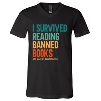 I Survived Reading Banned Books Book Lover Bookaholic V-Neck T-Shirt