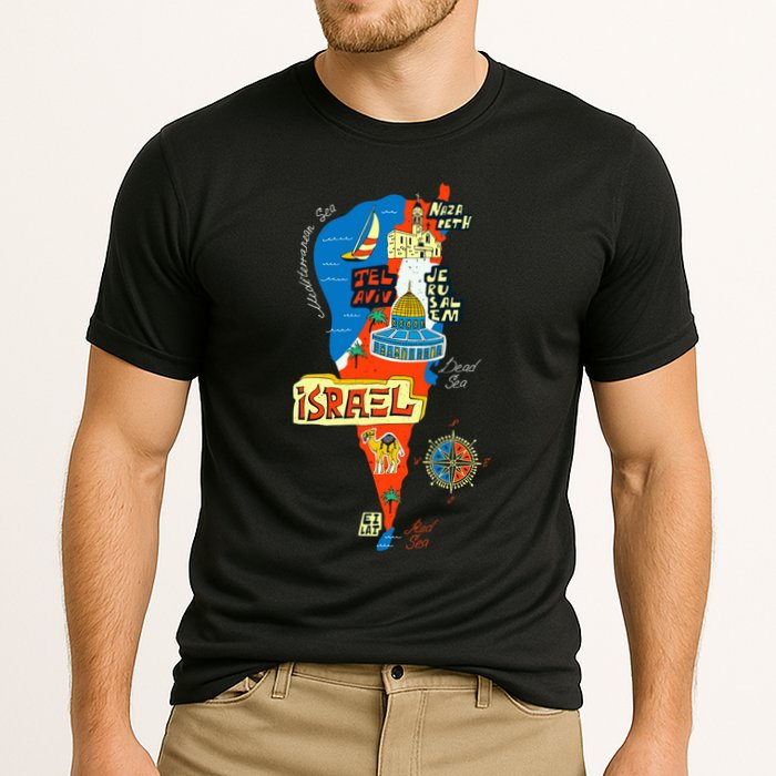 Israel Cartoon Map Cooling Performance Crew T-Shirt
