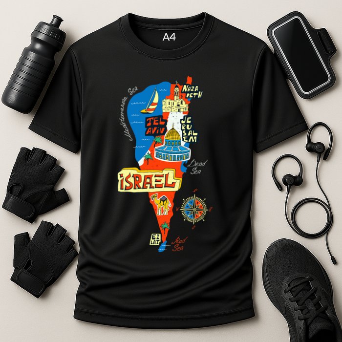Israel Cartoon Map Cooling Performance Crew T-Shirt