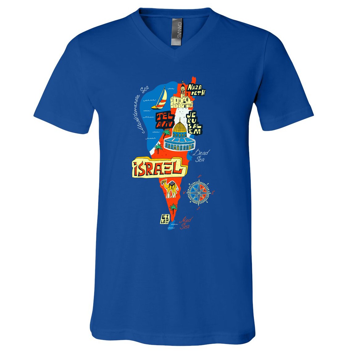Israel Cartoon Map V-Neck T-Shirt