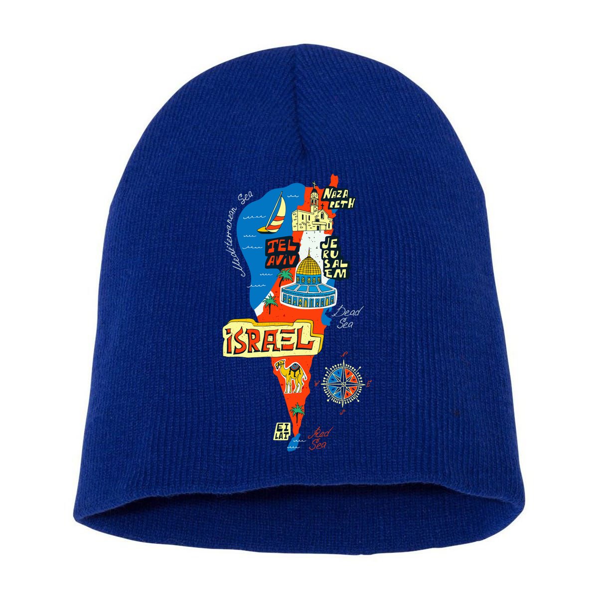 Israel Cartoon Map Short Acrylic Beanie