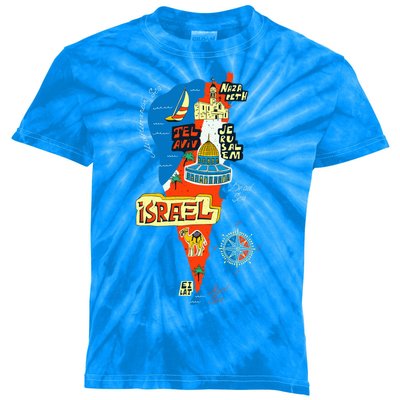 Israel Cartoon Map Kids Tie-Dye T-Shirt