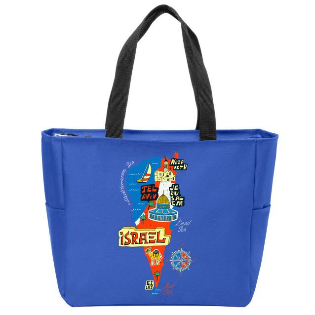 Israel Cartoon Map Zip Tote Bag