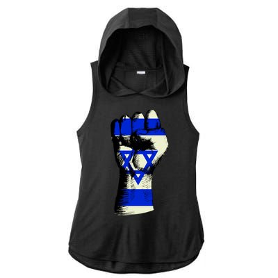 Israel Flag Fist Ladies PosiCharge Tri-Blend Wicking Draft Hoodie Tank