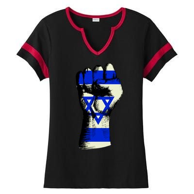 Israel Flag Fist Ladies Halftime Notch Neck Tee