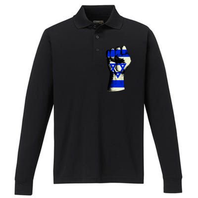 Israel Flag Fist Performance Long Sleeve Polo